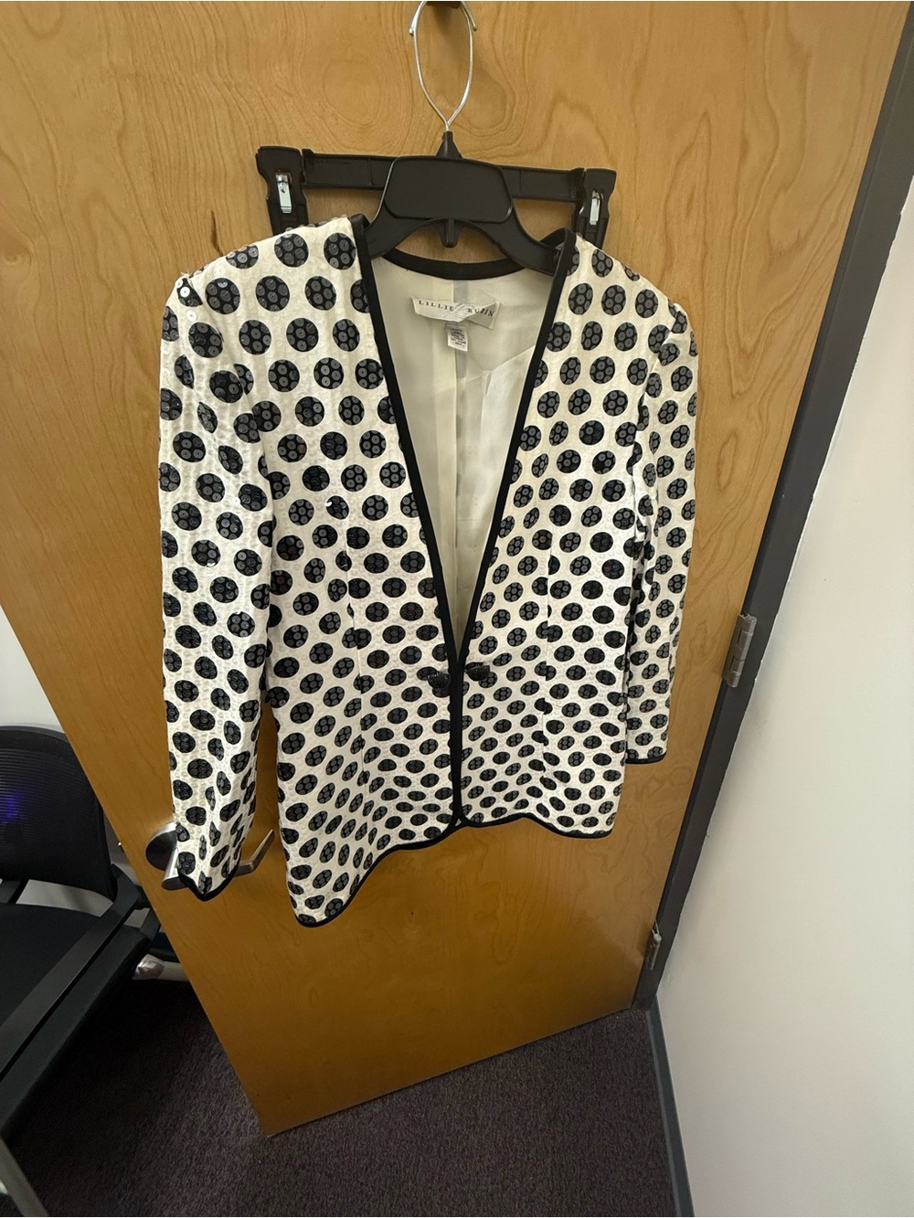 Lillie Rubin Black & White Polka Dot Open Blazer